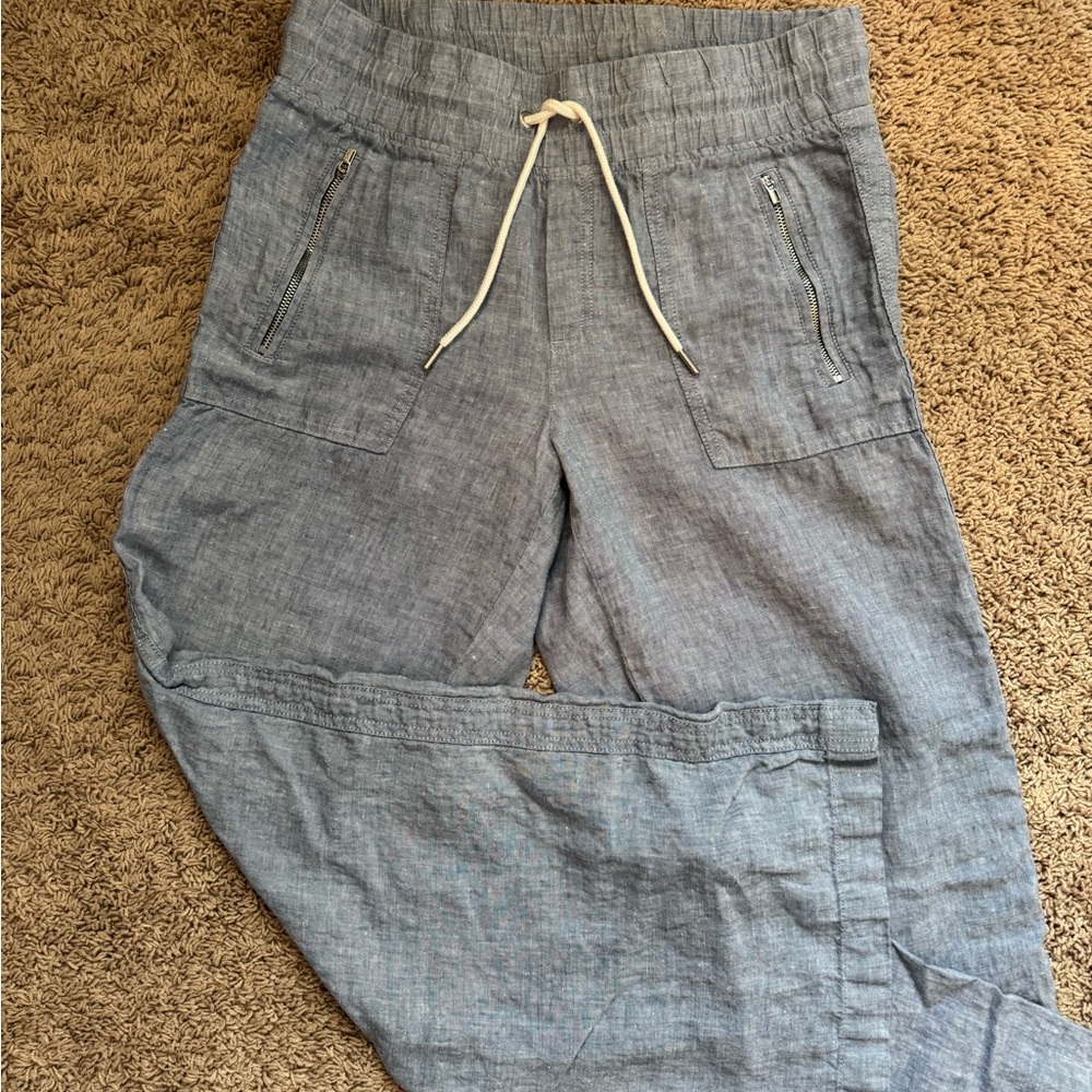 Athleta Blue Linen Wide Leg Pants - Cabo Linen
